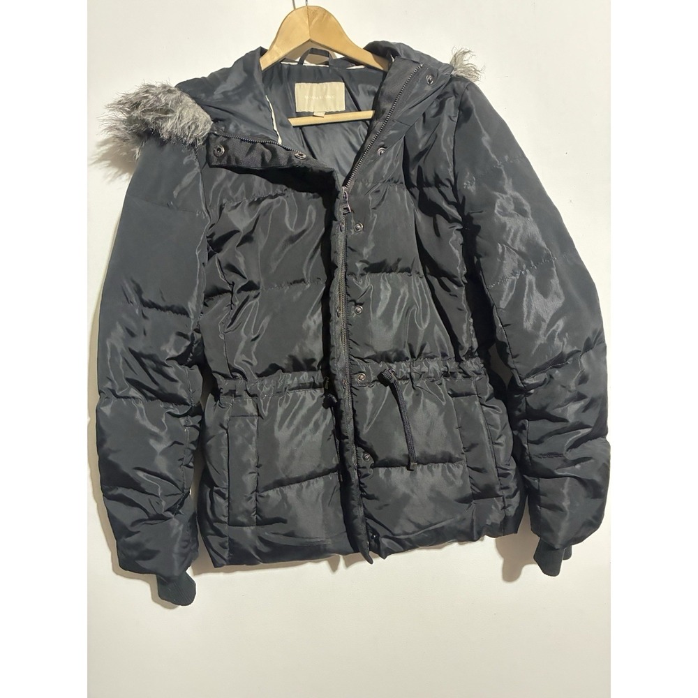 Banana Republic Black‎ Down Filled & Feathers Coat Fur Hood Womens Medium